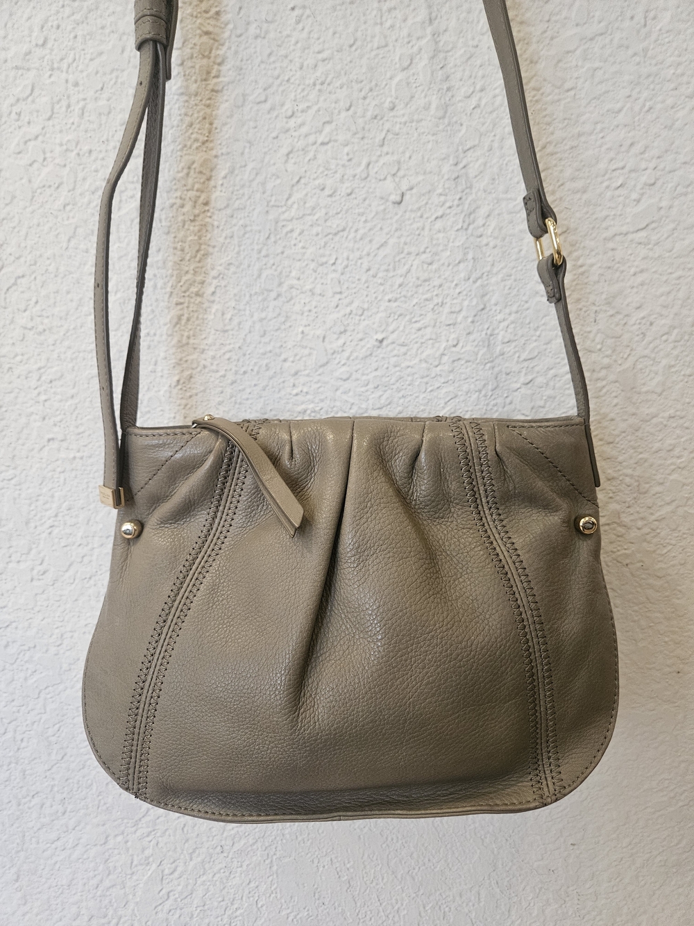 Vintage Perlina New York Pleated Leather Crossbody Bag - Taupe